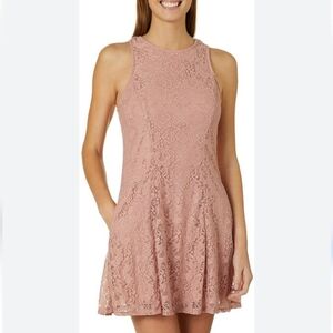 Womens Light Pink Lace Fit and Flare Dress